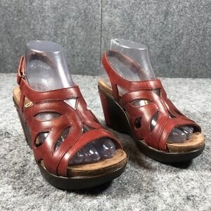 Dansko Sandals Womens Size 6.5-7 Red Leather Cutout Slingback Wedge Shoes